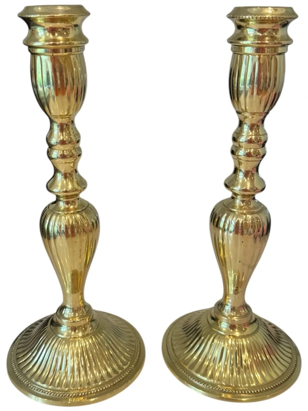 Vintage Pair of 2 Brass Candlesticks Holders Fluted Lacquered Centerpiece